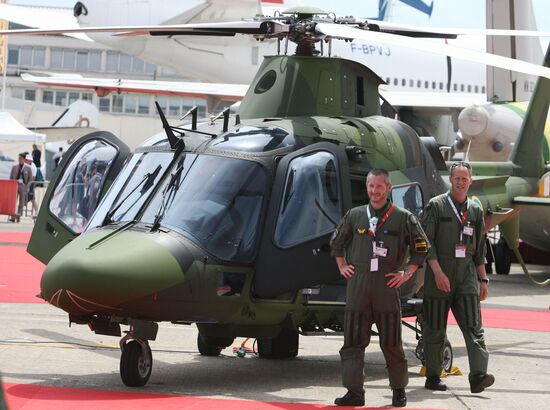 AW109 helicopter exhibited at Paris Air Show