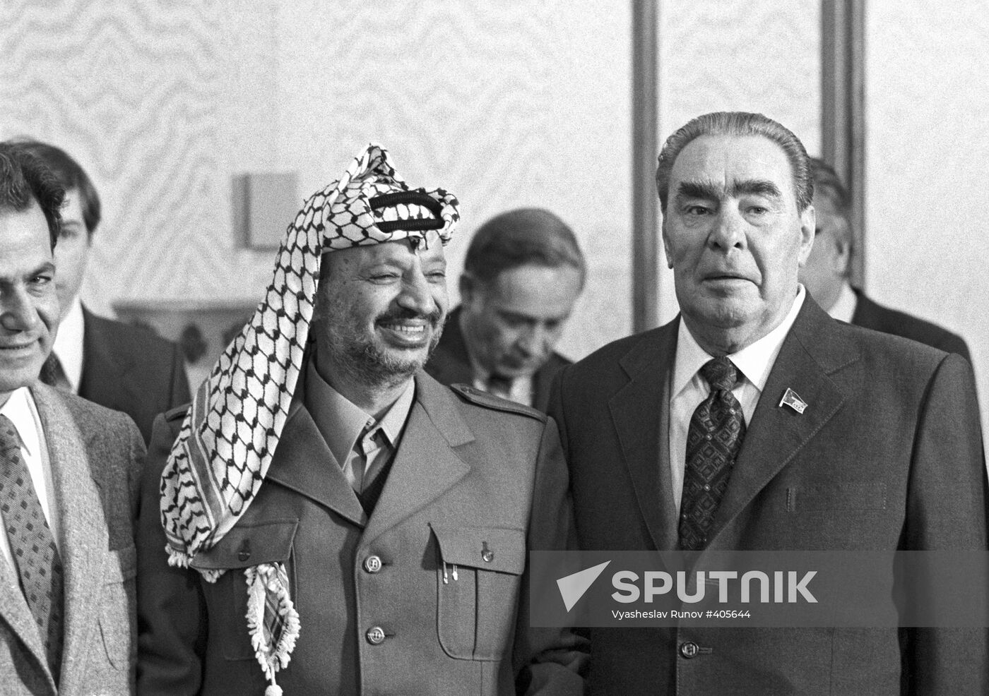 Leonid Brezhnev and Yasser Arafat