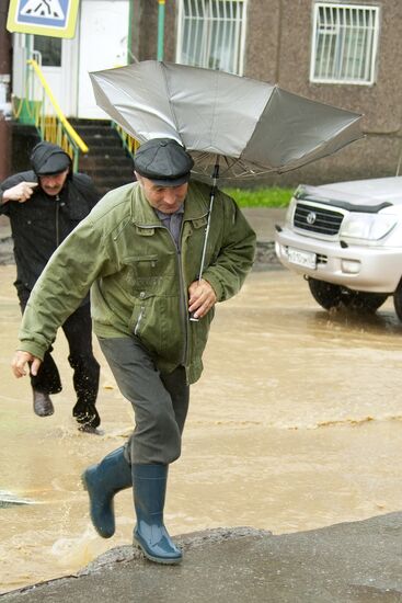Powerful cyclone hits Sakhalin Island