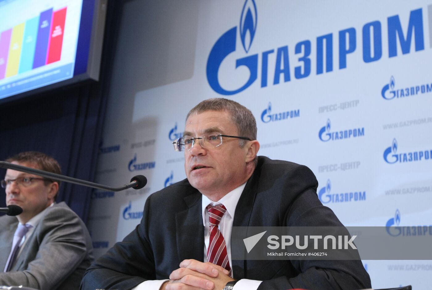 Alexander Medvedev at news conference in Gazprom's press center