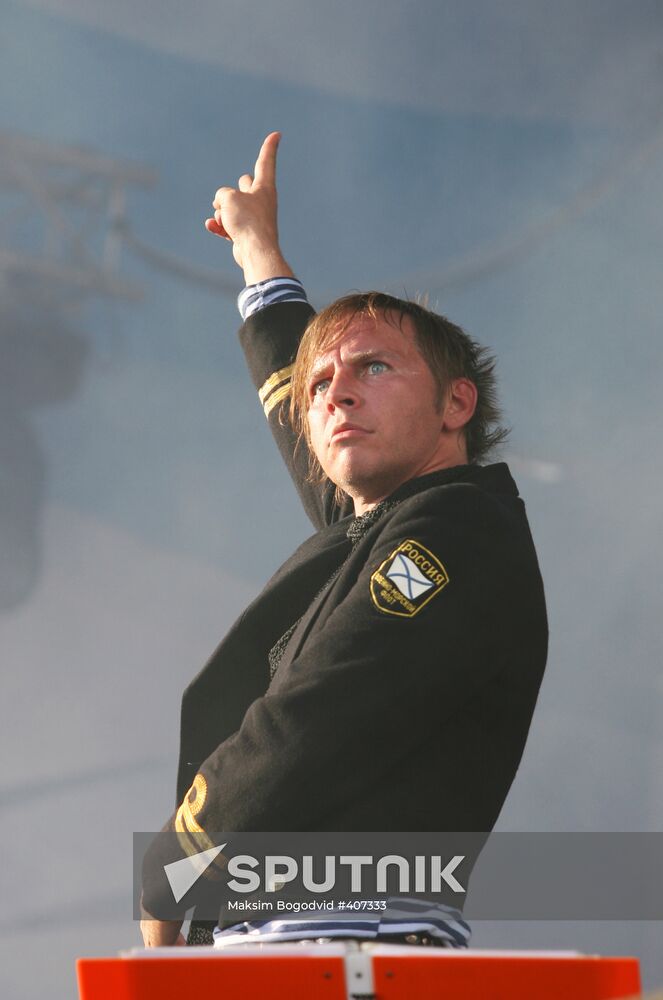 Mumiy Troll lead singer Ilya Lagutenko performing on stage