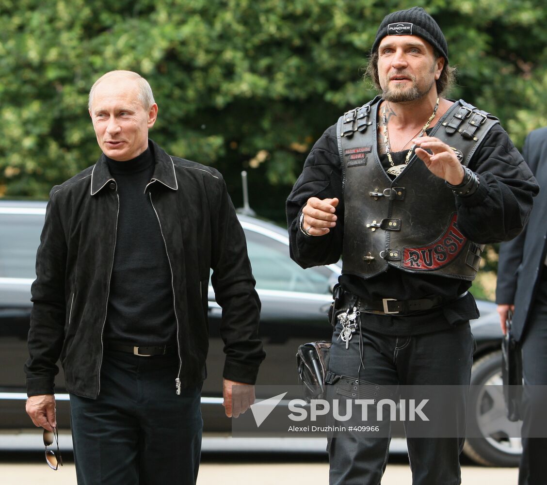 Vladimir Putin visits Moscow's Night Wolves motorbike club