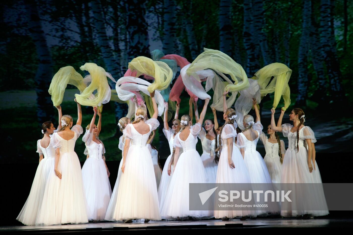 Beryozka folklore dance ensemble performing on stage