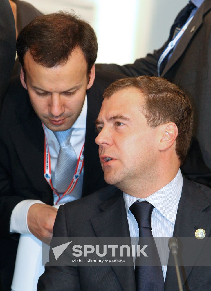 Dmitry Medvedev attends 2009 G8 summit