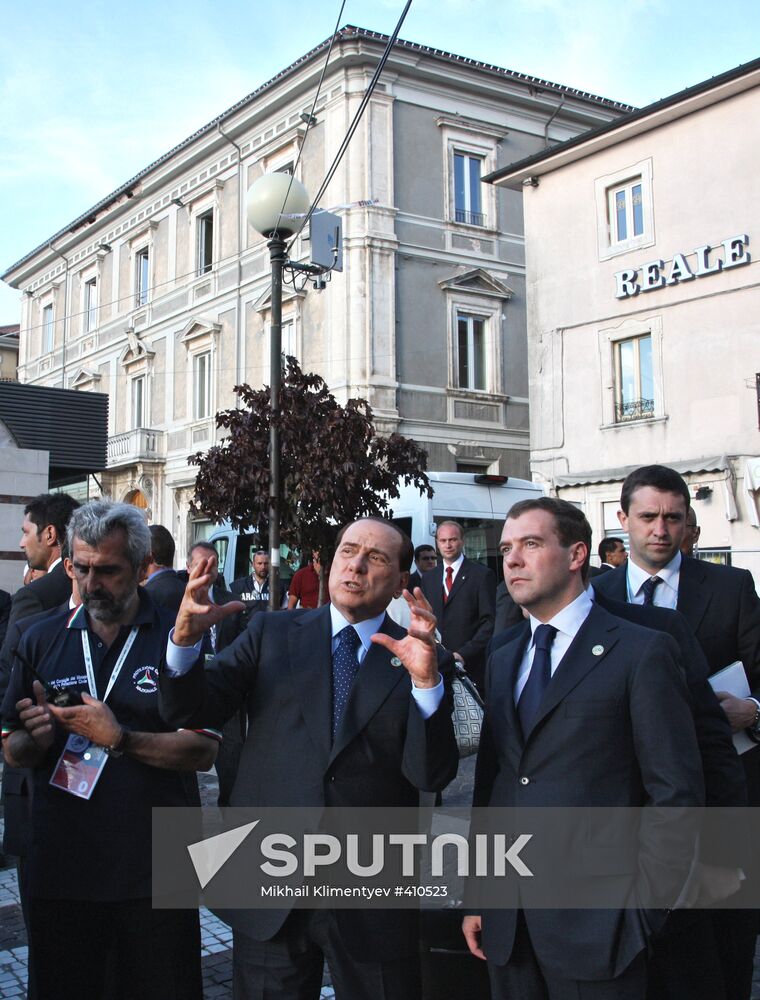 Dmitry Medvedev goes sightseeing in L'Aquila, Italy