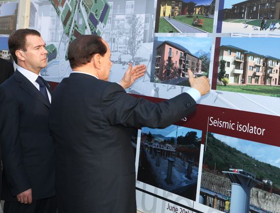 Dmitry Medvedev goes sightseeing in L'Aquila, Italy