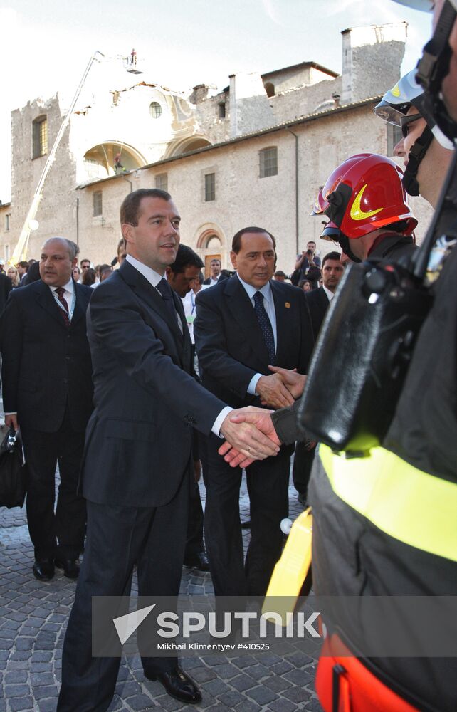 Dmitry Medvedev goes sightseeing in L'Aquila, Italy