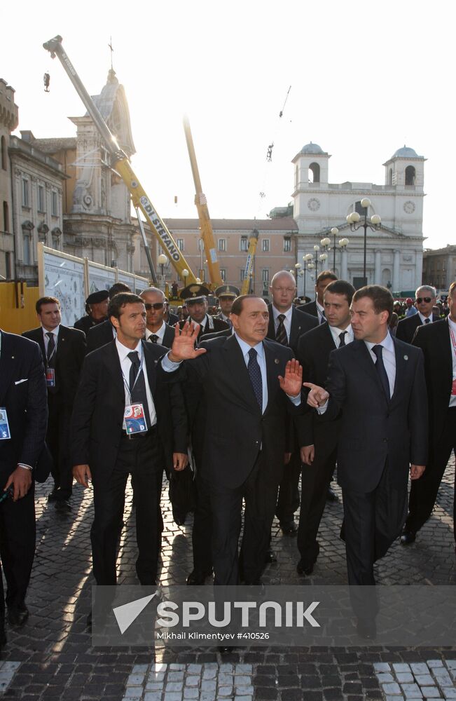 Dmitry Medvedev goes sightseeing in L'Aquila, Italy