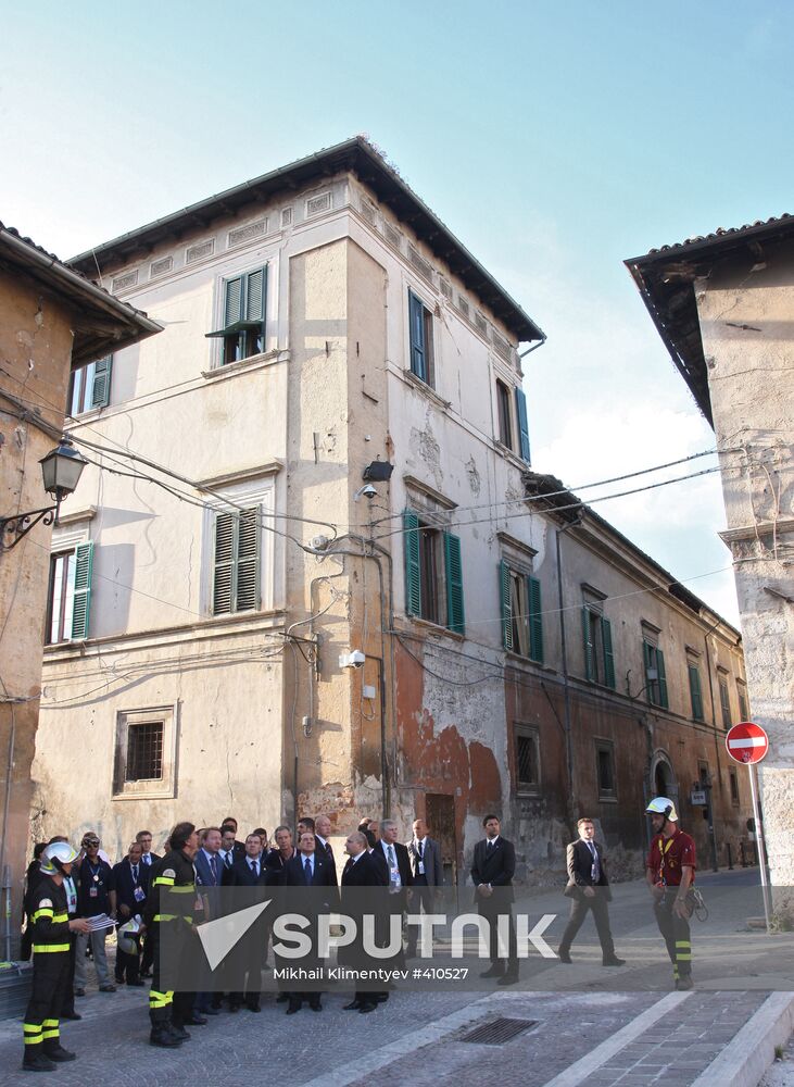 Dmitry Medvedev goes sightseeing in L'Aquila, Italy