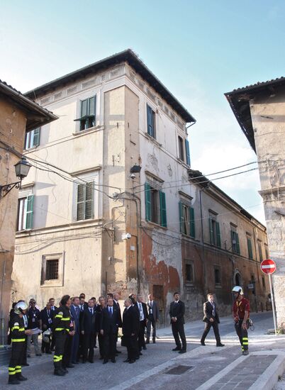 Dmitry Medvedev goes sightseeing in L'Aquila, Italy