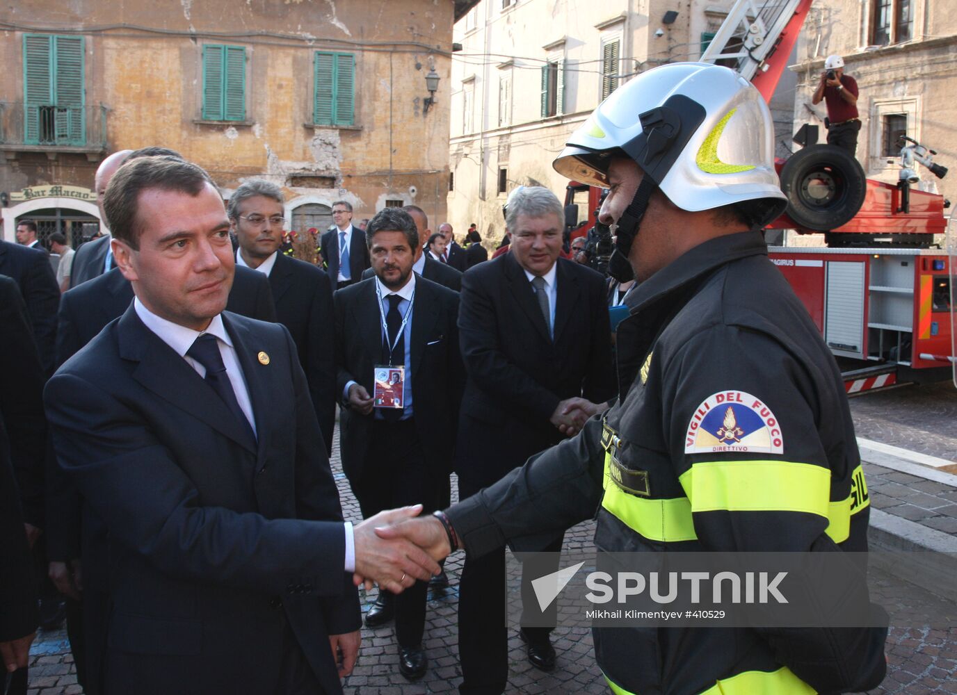 Dmitry Medvedev goes sightseeing in L'Aquila, Italy