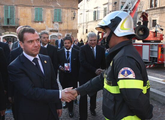 Dmitry Medvedev goes sightseeing in L'Aquila, Italy