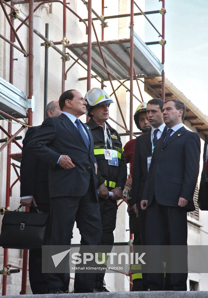 Dmitry Medvedev goes sightseeing in L'Aquila, Italy