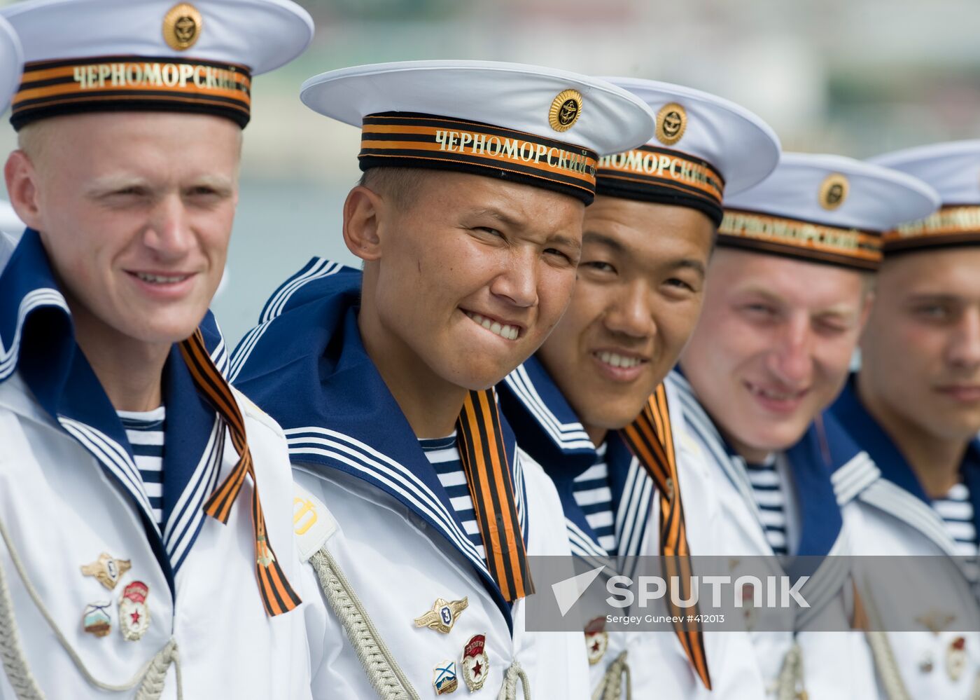 Guided missile cruiser Moskva sailors