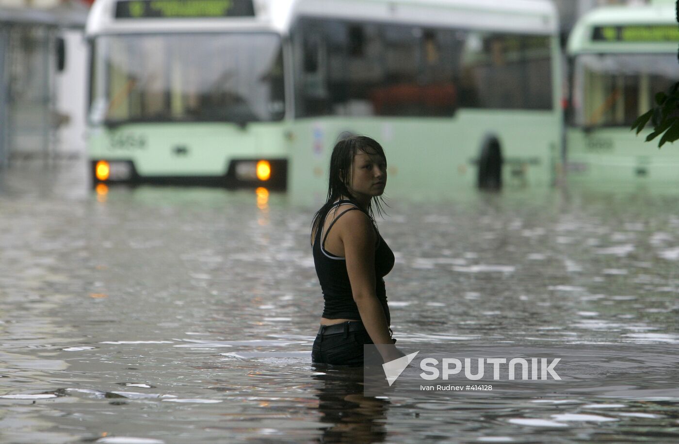Heavy rain floods streets in Minsk