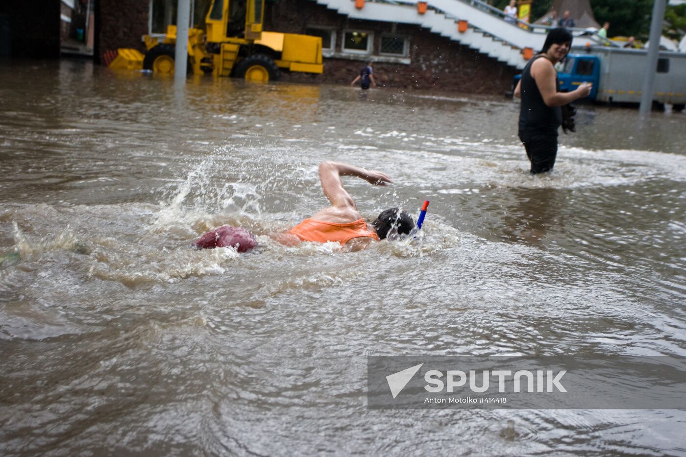 Heavy rain floods streets of Minsk