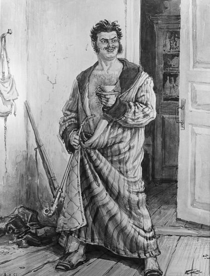 An illustration to Gogol's poem "Dead Souls"
