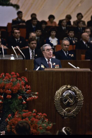 Leonid Brezhnev at opening of 18th Congress of VLKSM