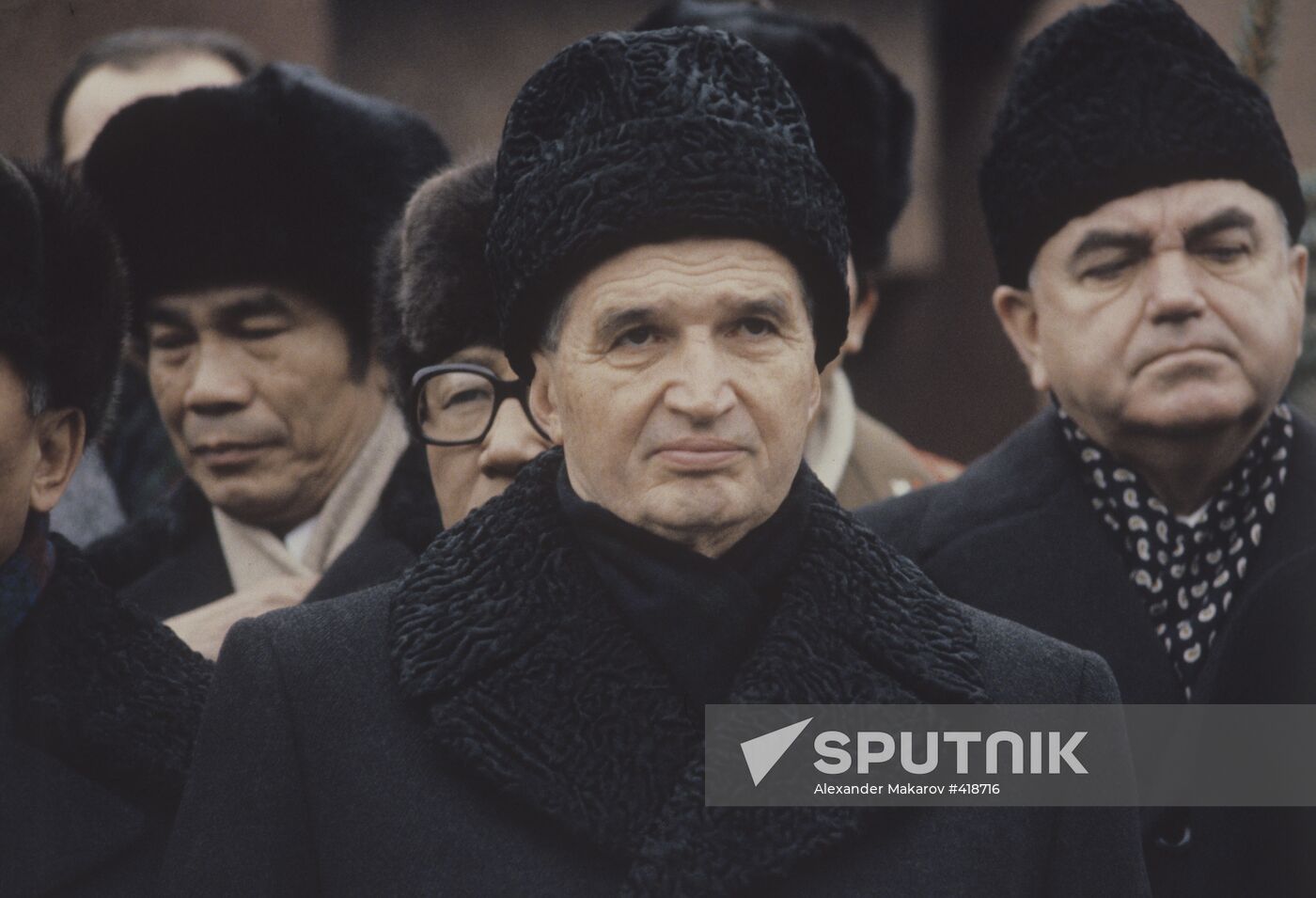 Nicolae Ceauşescu attending Leonid Brezhnev's funeral