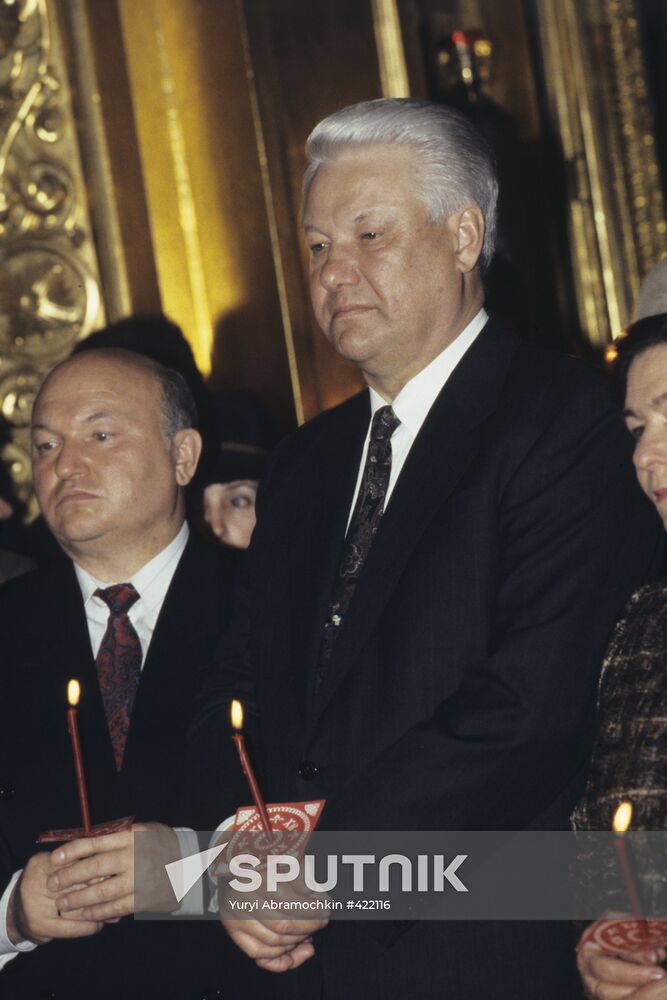 Russian president Boris Yeltsin and Moscow's mayor Yury Luzhkov