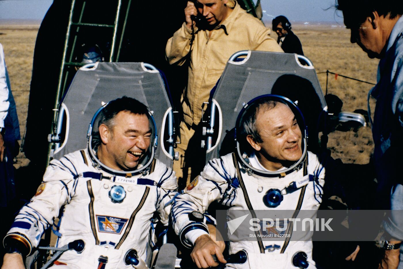 Pilot cosmonauts Vladimir Dzhanibekov and Georgy Grechko