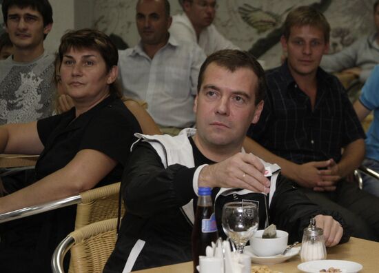 Dmitry Medvedev watching football broadcast