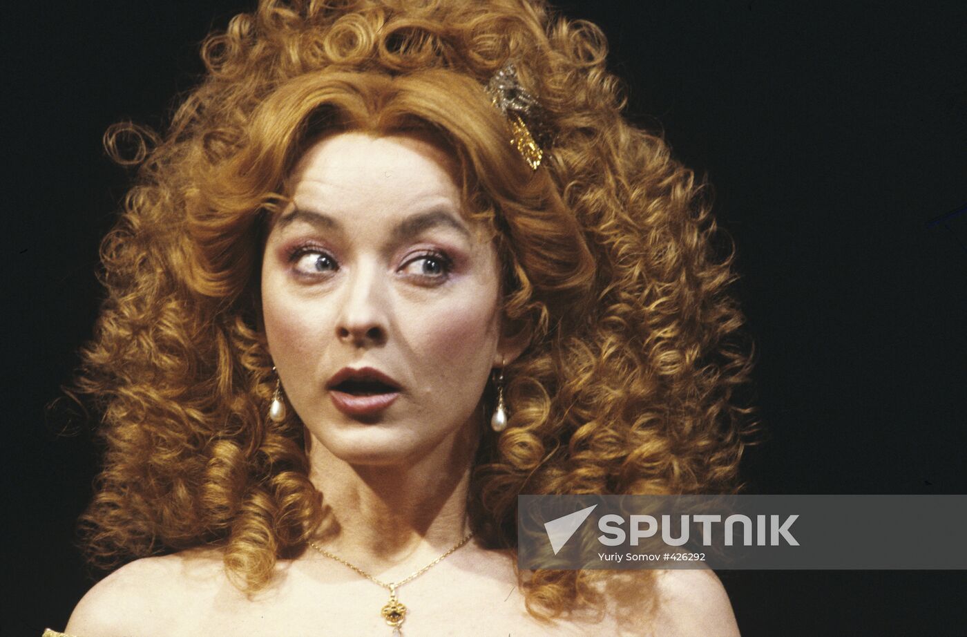 Actress Anastasia Vertinskaya performing on stage