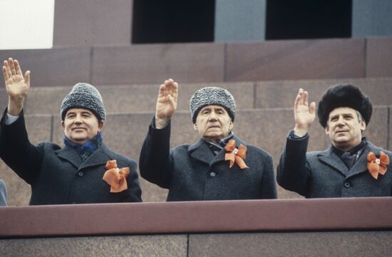 Mikhail Gorbachev, Andrei Gromyko, and Nikolai Ryzhkov