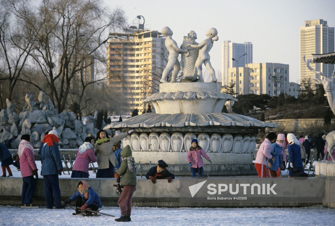 Pyongyang citizens at skating rink