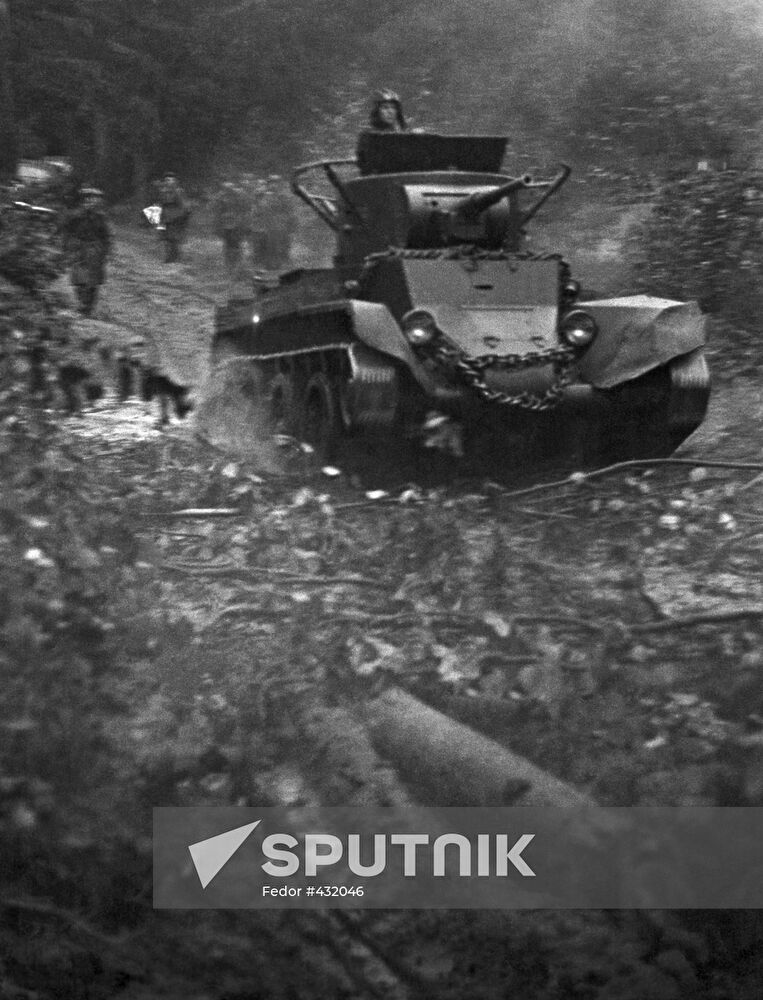 Soviet tank crossing border