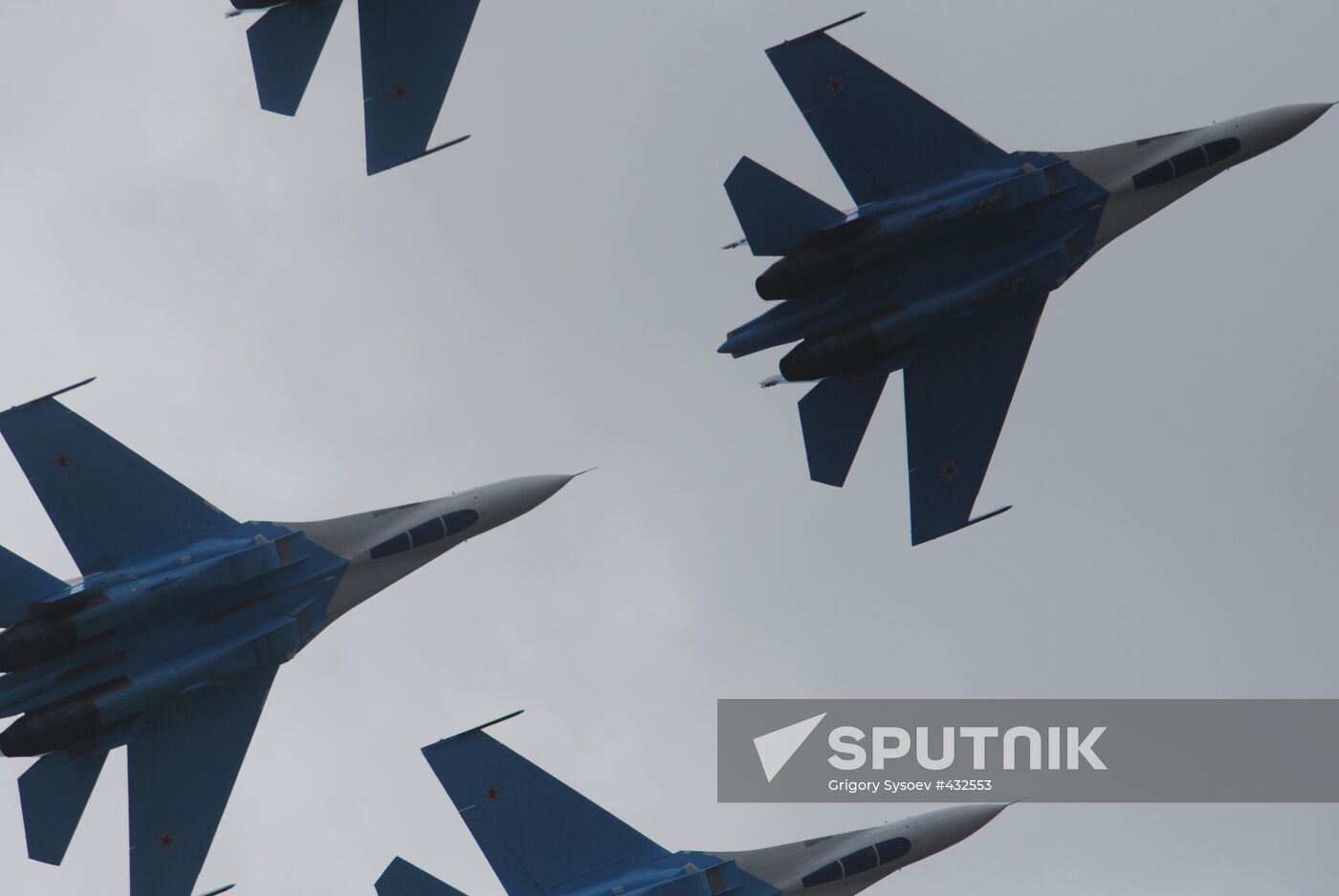 Russian Falcons aerobatics team on Sukhoi Su-27 jets