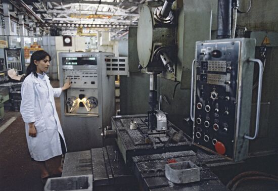 Drilling machine operator at a Kirovakan factory
