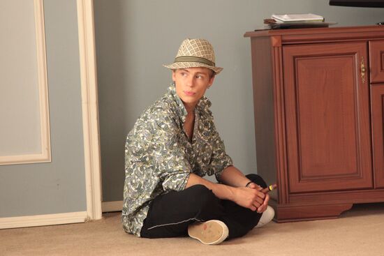 Alexander Golovin on set of comedy film Na Izmene