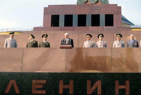 Boris Yeltsin attending military parade