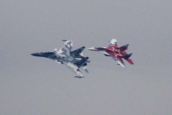 Su-30 MKI multirole fighter jet and MiG-29 jet fighter aircraft