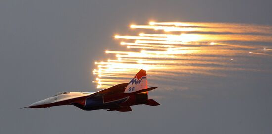 MiG-29 jet fighter aircraft of Strizhi aerobatic team