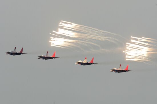MiG-29 jet fighter aircraft of Strizhi aerobatic team