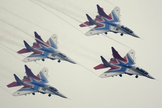 MiG-29 jet fighter aircraft of Strizhi aerobatic team