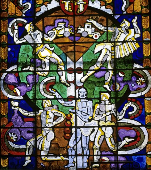 Stained-glass window dedicated to "Virgin Land" theme