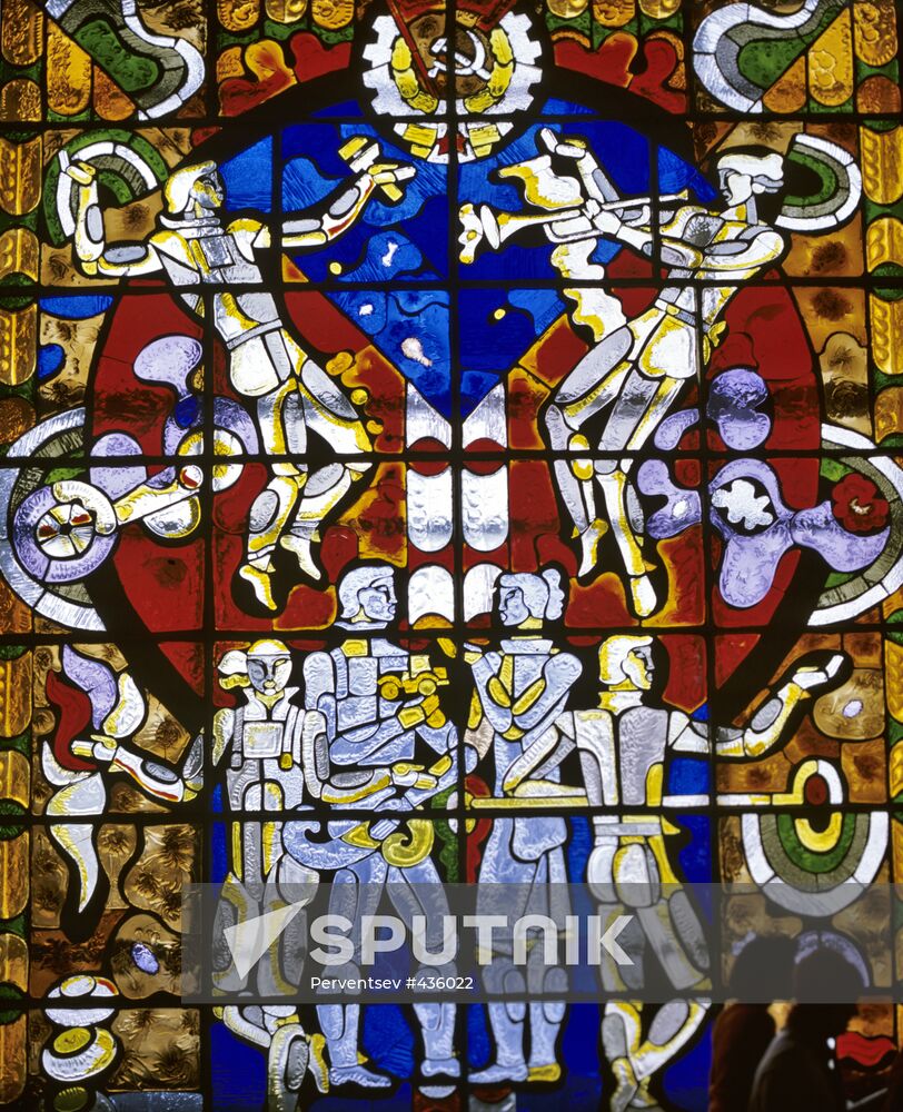 Stained-glass window dedicated to "Virgin Land" theme