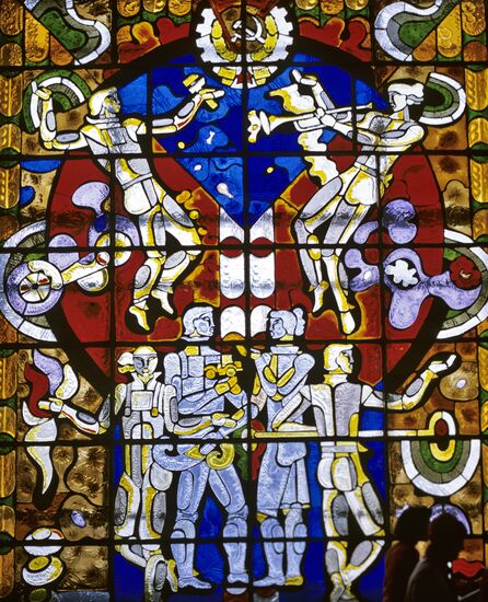 Stained-glass window dedicated to "Virgin Land" theme