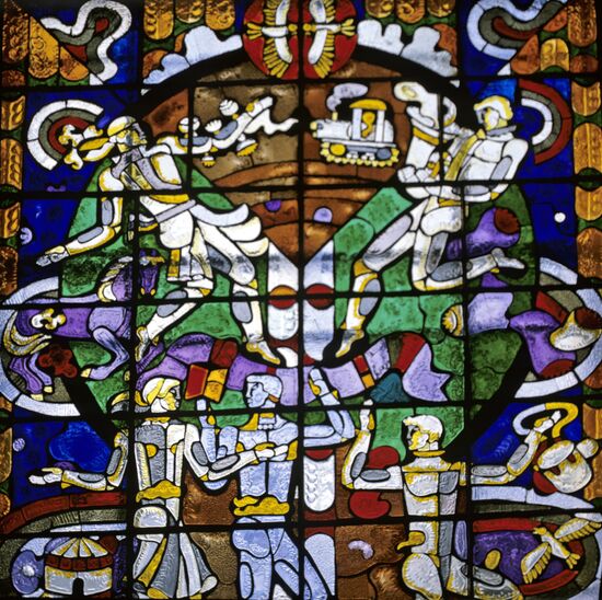 Stained-glass window dedicated to "Virgin Land" theme