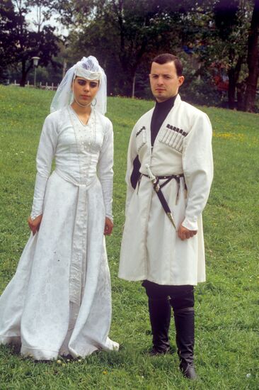 Artists of Chela ensemble of song and dance in national costumes