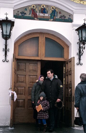 At the entrance into the church