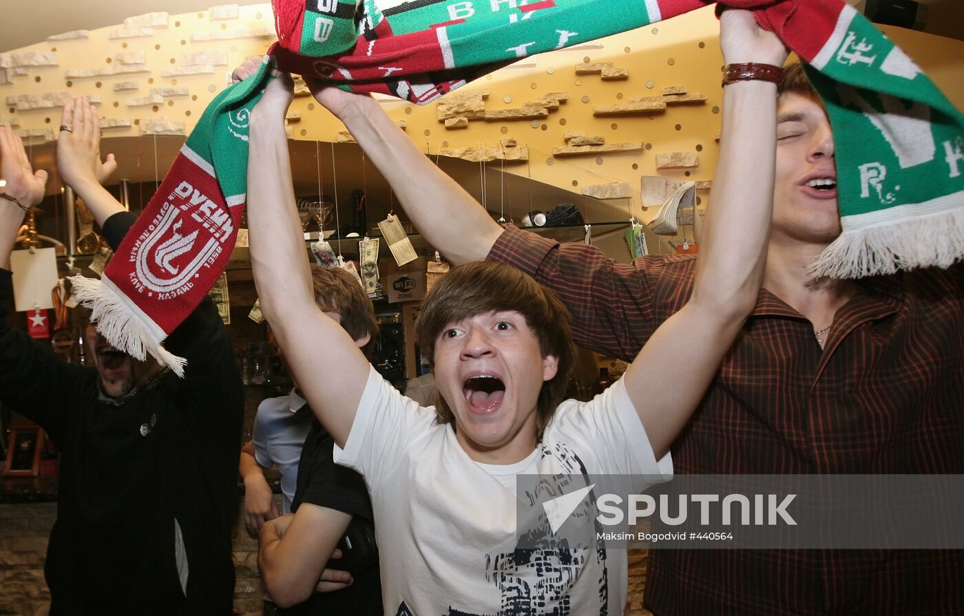 Rubin fans celebrate their team's victory over Spartak