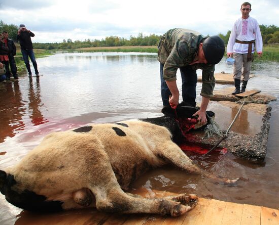 Pagan ritual of Bykoboi in the village of Bolshaya Kocha