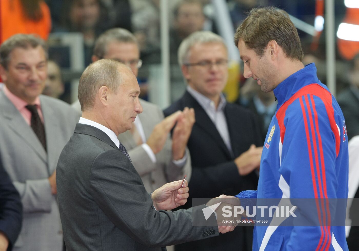 Vladimir Putin at Russian hockey players' training session