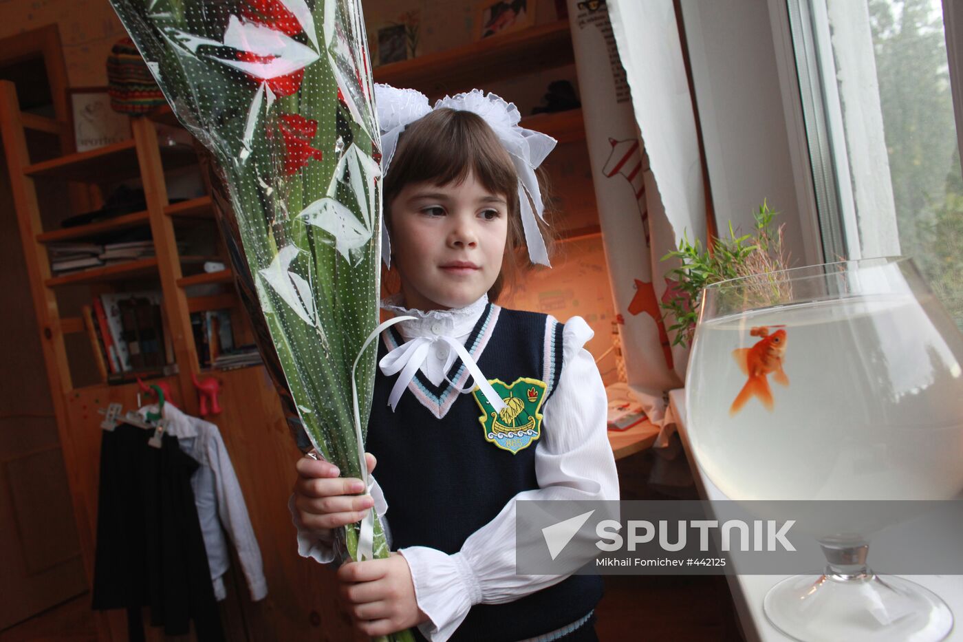 First grader getting ready for school