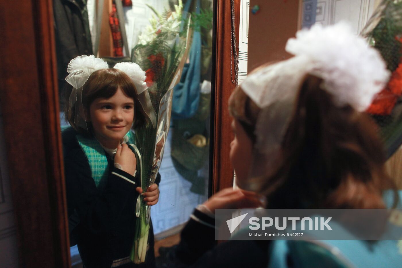 First grader getting ready for school