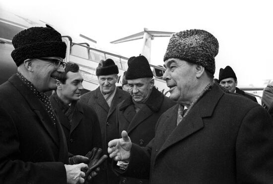 Leonid Brezhnev and Urho Kaleva Kekkonen